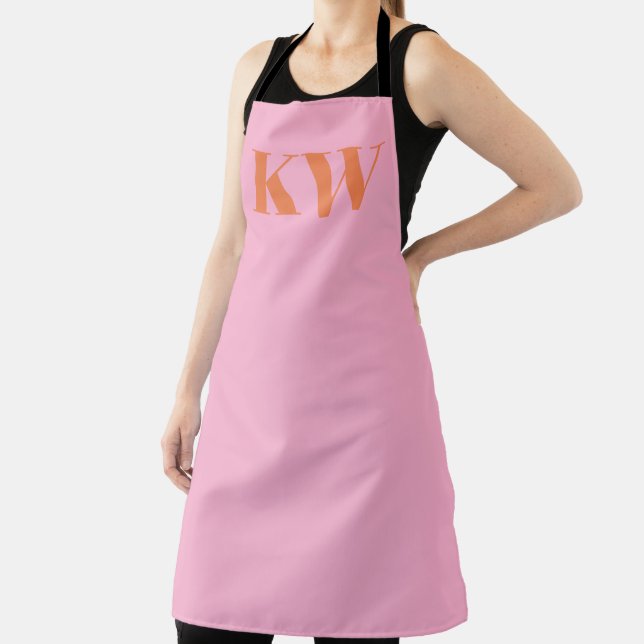 Tablier Monogramme initiales rose orange moderne personnal (Insitu)