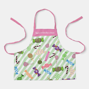 Tablier Monogramme joli motif bonbon rayures rose vert