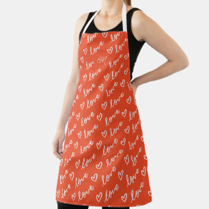 Tablier Monogramme Lettre d'Amour & Dessin de Cœurs Rouge