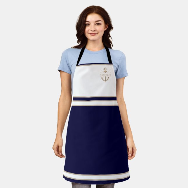Tablier Monogramme marin Ancre bleue (Porté)