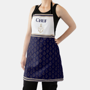 Tablier Monogramme marin bleu blanc or