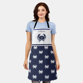 Tablier Monogramme Marine Bleu Crabe Blanc Nautique