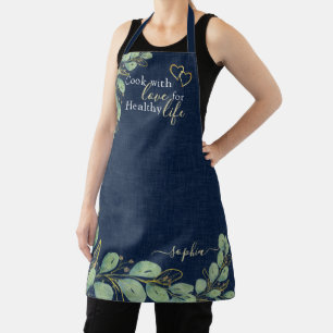 Tablier Monogramme Marine Blue Eucalyptus Vert Cuisine