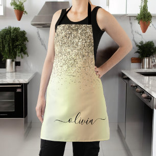Tablier Monogramme métallisé pailleté or Nom Glam