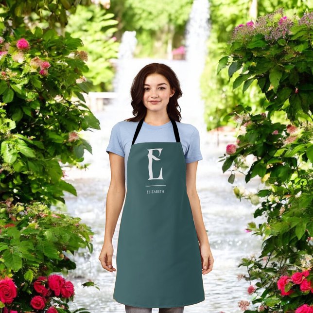 Tablier Monogramme minimaliste chic Turquoise (Créateur téléchargé)