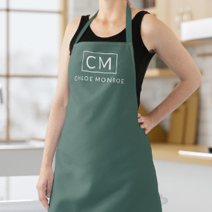 Tablier Monogramme minimaliste moderne Nom élégant Vert