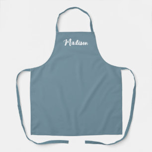Tablier Monogramme moderne Dusty Blue White Script Nom