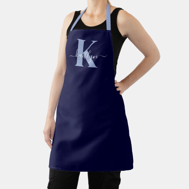 Tablier Monogramme Moderne en Bleu Marine Script (Insitu)
