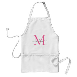 Tablier Monogramme moderne Magenta Pink Script Chef Cuisin