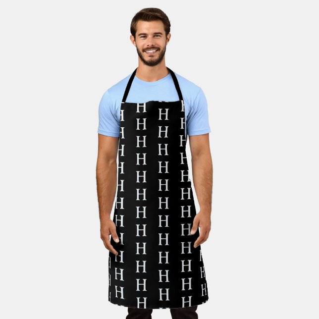 Tablier Monogramme moderne noir blanc élégant pour hommes  (Porté)