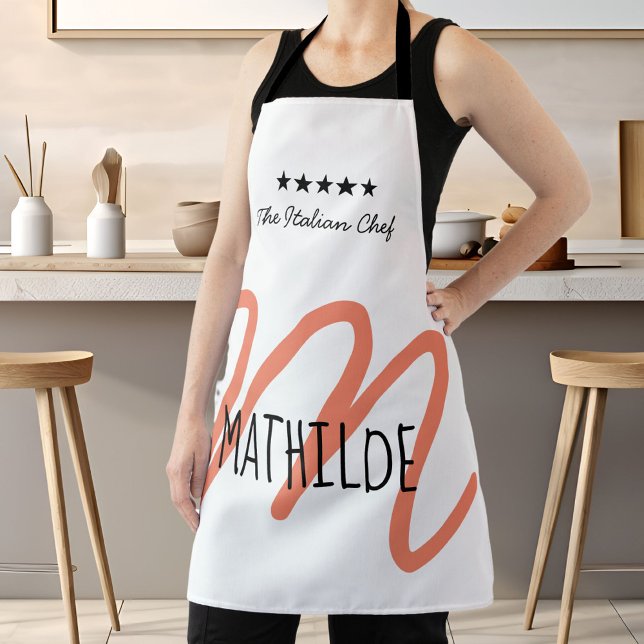 Tablier Monogramme moderne rose personnalisé (Personalized Modern Elegant White Monogram Chef Apron)