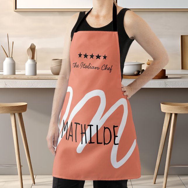 Tablier Monogramme moderne rose rose personnalisé (Personalized Modern Elegant Pink Monogram Chef Apron)