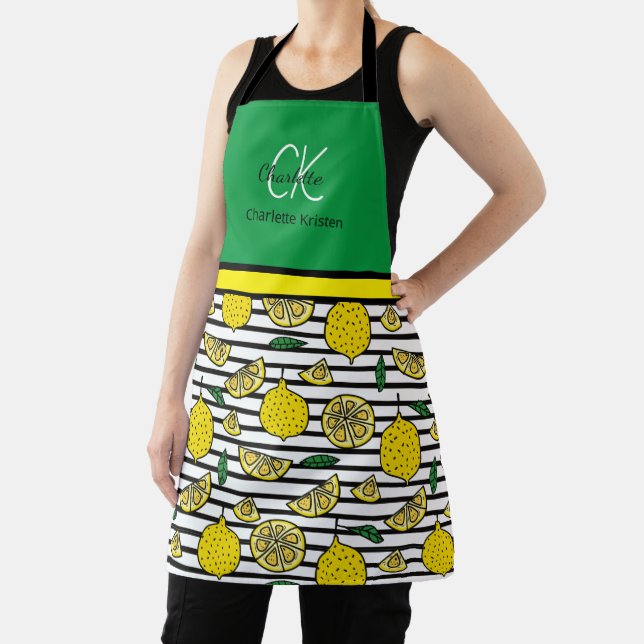 Tablier Monogramme Motif de citron moderne Nom (Insitu)