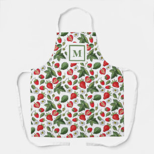 Tablier Monogramme Motif de fleurs de fraises modernes