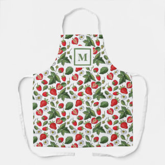 Tablier Monogramme Motif de fleurs de fraises modernes