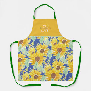 Tablier Monogramme Motif de tournesol rustique
