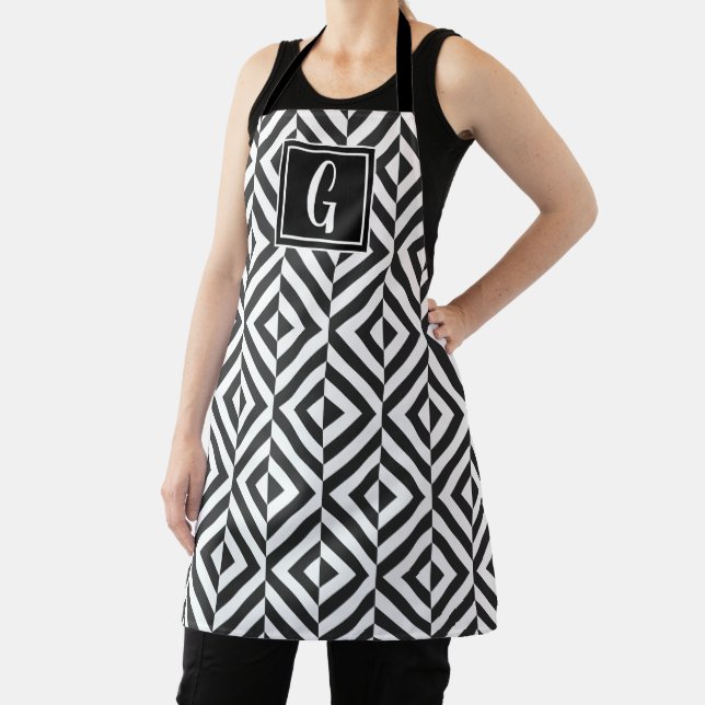 Tablier Monogramme Motif Diamant noir et blanc (Insitu)