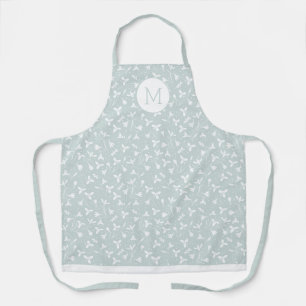 Tablier Monogramme Motif Floral Snowdrop. Vert clair