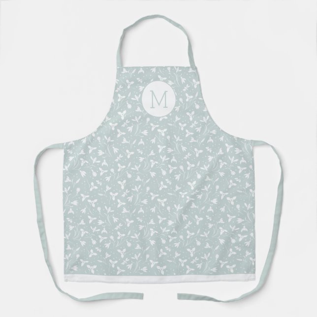 Tablier Monogramme Motif Floral Snowdrop. Vert clair (Recto)