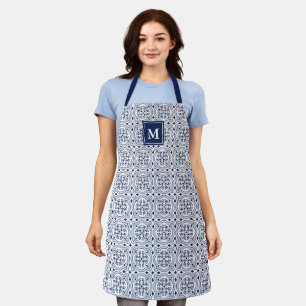 Tablier Monogramme Motif marocain chic Marine & White