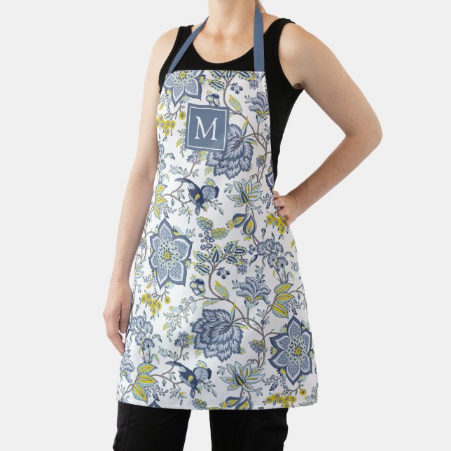Tablier Monogramme Motif Motif Floral bleu foncé (Insitu)