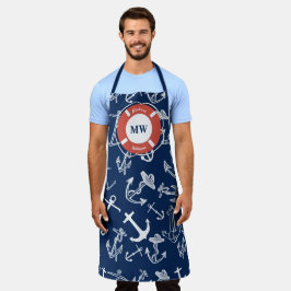 Tablier Monogramme nautique Ancre bleu marine Motif