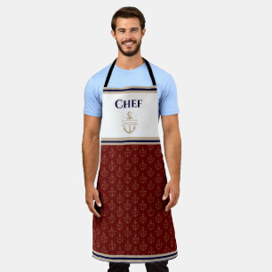 Tablier Monogramme nautique Marine Rouge Blue Gold Apron