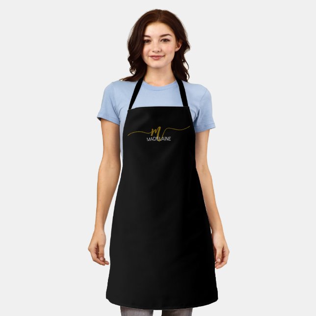 Tablier Monogramme noir couleur or personnel (Porté)