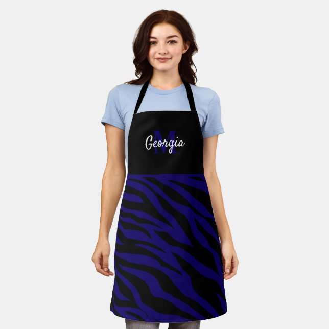 Tablier Monogramme noir et bleu marine Zèbre rayures (Porté)