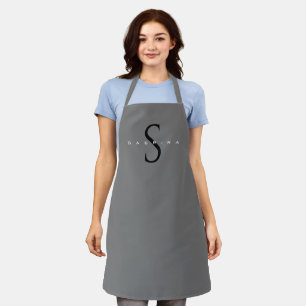 Tablier Monogramme noir gris Moderne Minimaliste Votre nom