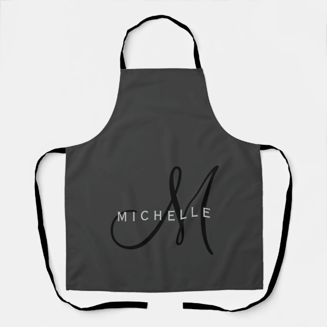 Tablier Monogramme noir professionnel Gris Votre nom (Recto)