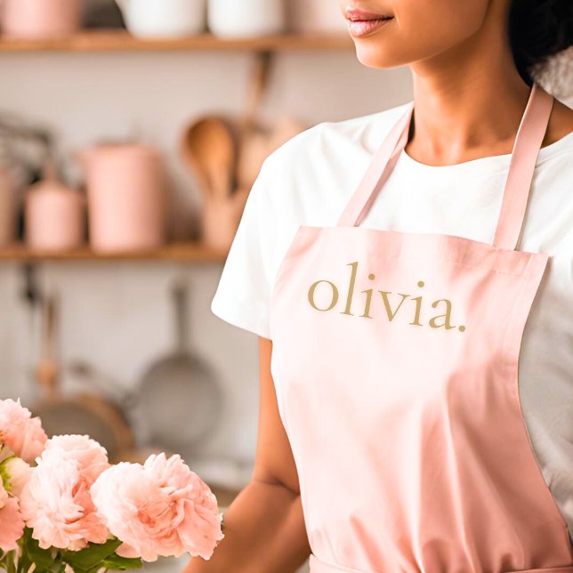Tablier Monogramme Nom Blush Pink Or Moderne Chic Élégant (Créateur téléchargé)
