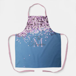 Tablier Monogramme Nom de famille Confetti en bleu