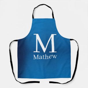 Tablier monogramme nom homme abstrait métallisé bleu brill