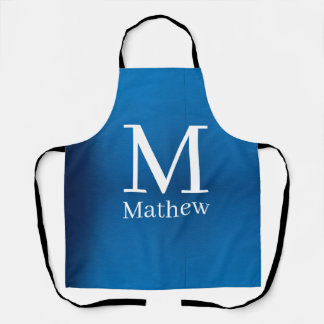 Tablier monogramme nom homme abstrait métallisé bleu brill