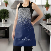 Monogramme Nom Paillettes Bleu Marine Argenté Fémi