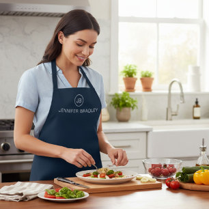 Tablier Monogramme Nom personnalisé Bleu et blanc