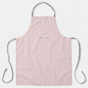Tablier Monogramme Nom personnalisé Pois blancs gris rose
