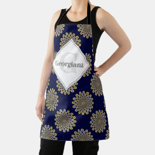 Tablier Monogramme Nous Vous Regardons Marine & Gold Polka