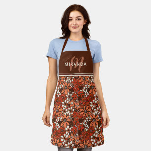 Tablier Monogramme Orange Brown Retro les années 70 Flora
