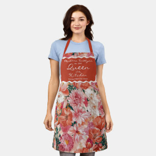 Tablier Monogramme orange rose floral