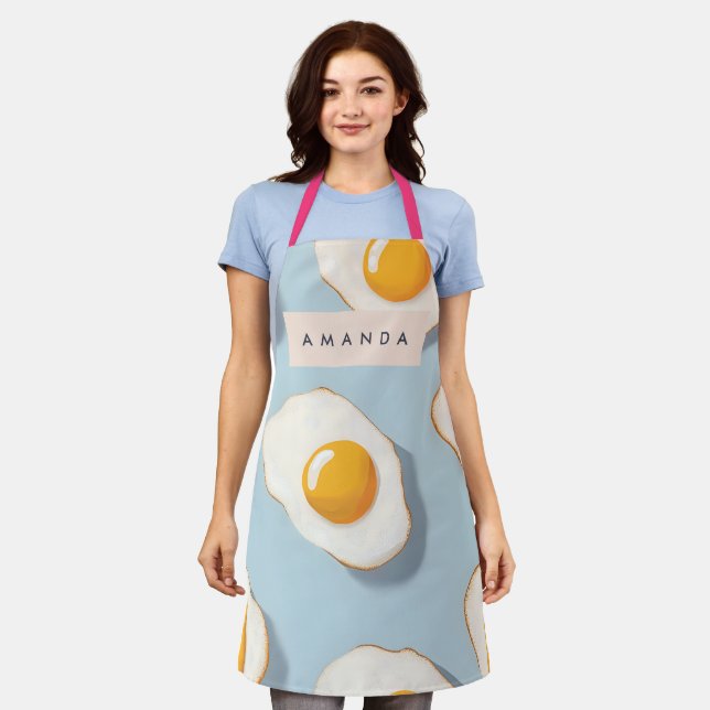 Tablier Monogramme Personalisé Sunny Side Up Motif Oeuf (Porté)
