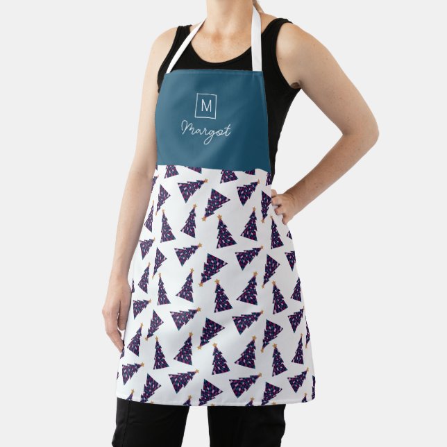 Tablier Monogramme personnalisé À damiers sapin de Noël (Insitu)