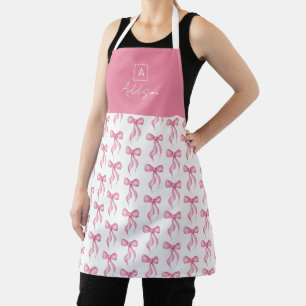 Tablier Monogramme personnalisé à motif de nœud rose