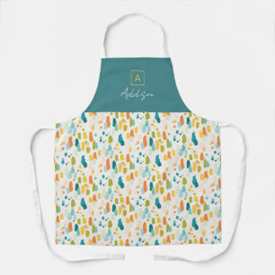 Tablier Monogramme personnalisé Abstrait or Turquoise vert