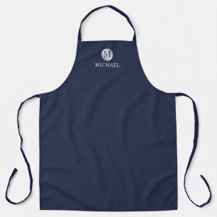 Tablier Monogramme personnalisé bleu marine et argent