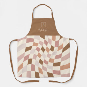 Tablier Monogramme Personnalisé Bohème Déformé à Carreaux