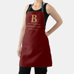 Tablier Monogramme personnalisé classique rouge et or init