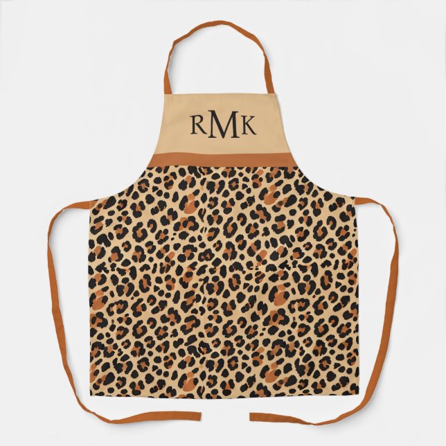 Tablier Monogramme personnalisé Empreinte de léopard beige (Recto)