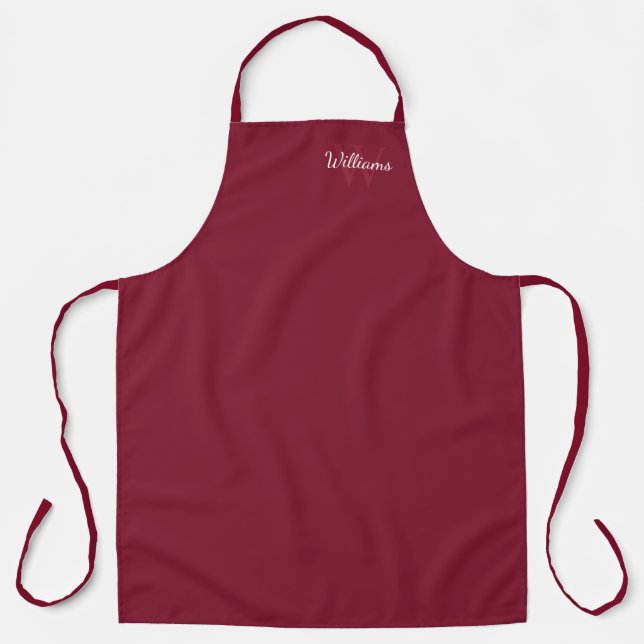 Tablier Monogramme personnalisé et nom Rouge bordeaux (Recto)